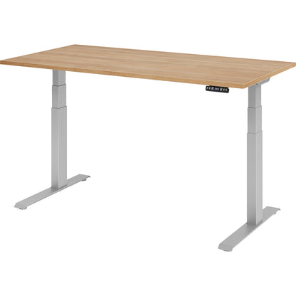UPLINER-K - Desk, electric height adjustment, with memory switch, WxD 1600 x 800 mm, walnut/aluminium silver.