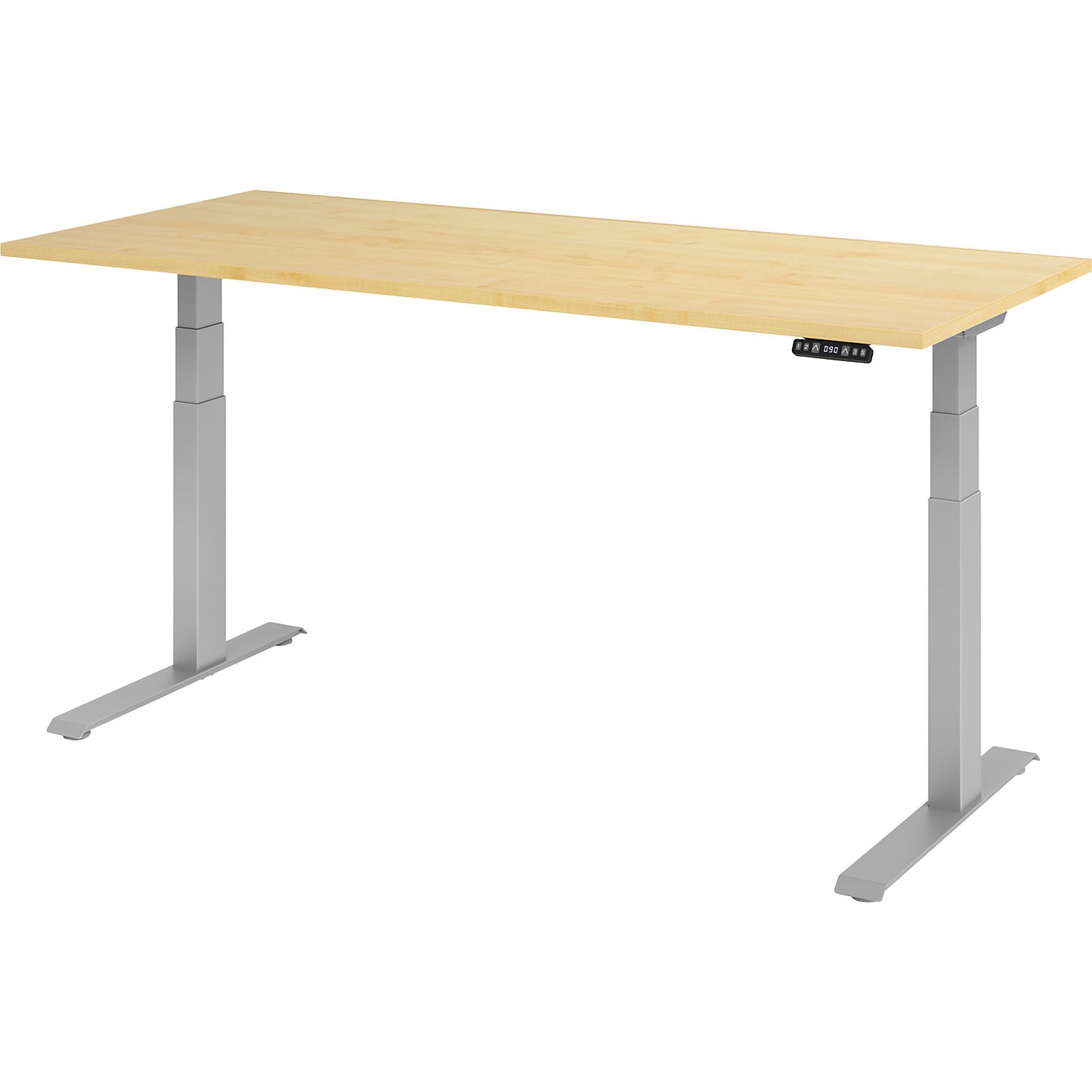 UPLINER-K - Desk, electric height adjustment, with memory switch, WxD 1800 x 800 mm, maple/aluminium silver.