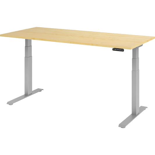 UPLINER-K - Desk, electric height adjustment, with memory switch, WxD 1800 x 800 mm, maple/aluminium silver.