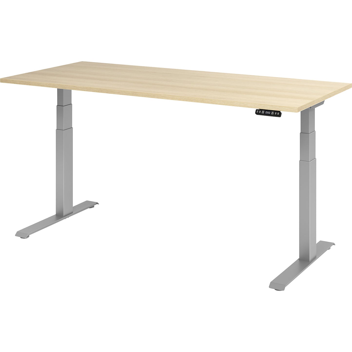 UPLINER-K - Desk, electric height adjustment, with memory switch, WxD 1800 x 800 mm, oak/aluminium silver.