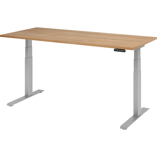 UPLINER-K - Desk, electric height adjustment, with memory switch, WxD 1800 x 800 mm, walnut/aluminium silver.