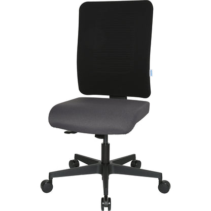 Office swivel chair V1 flat seat, plastic five star base, mesh covered back rest, charcoal.