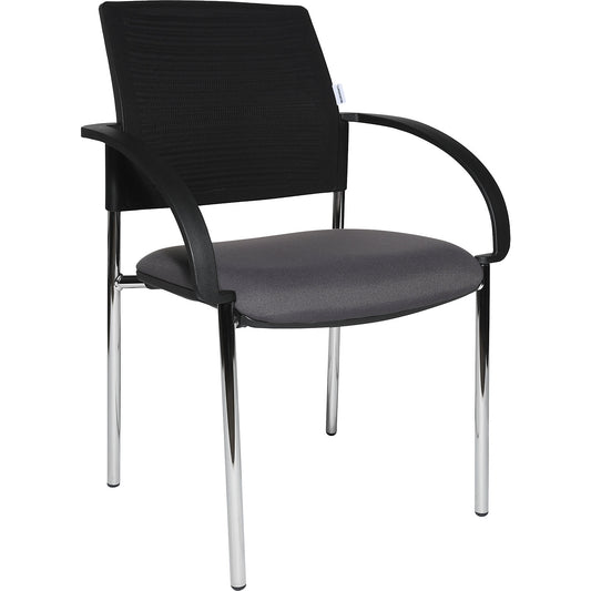 Visitors' chairs, pack of 2, mesh covered back rest, black, charcoal seat.
