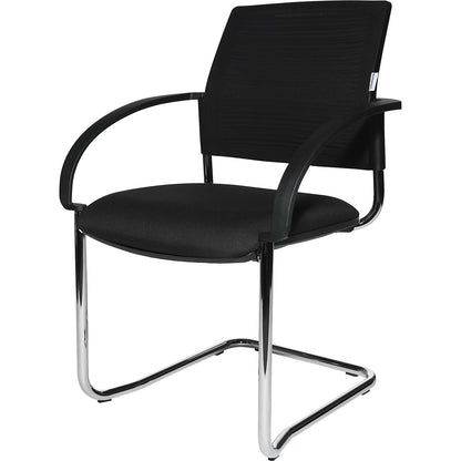 Cantilever chairs, pack of 2, mesh covered back rest, black, black seat.