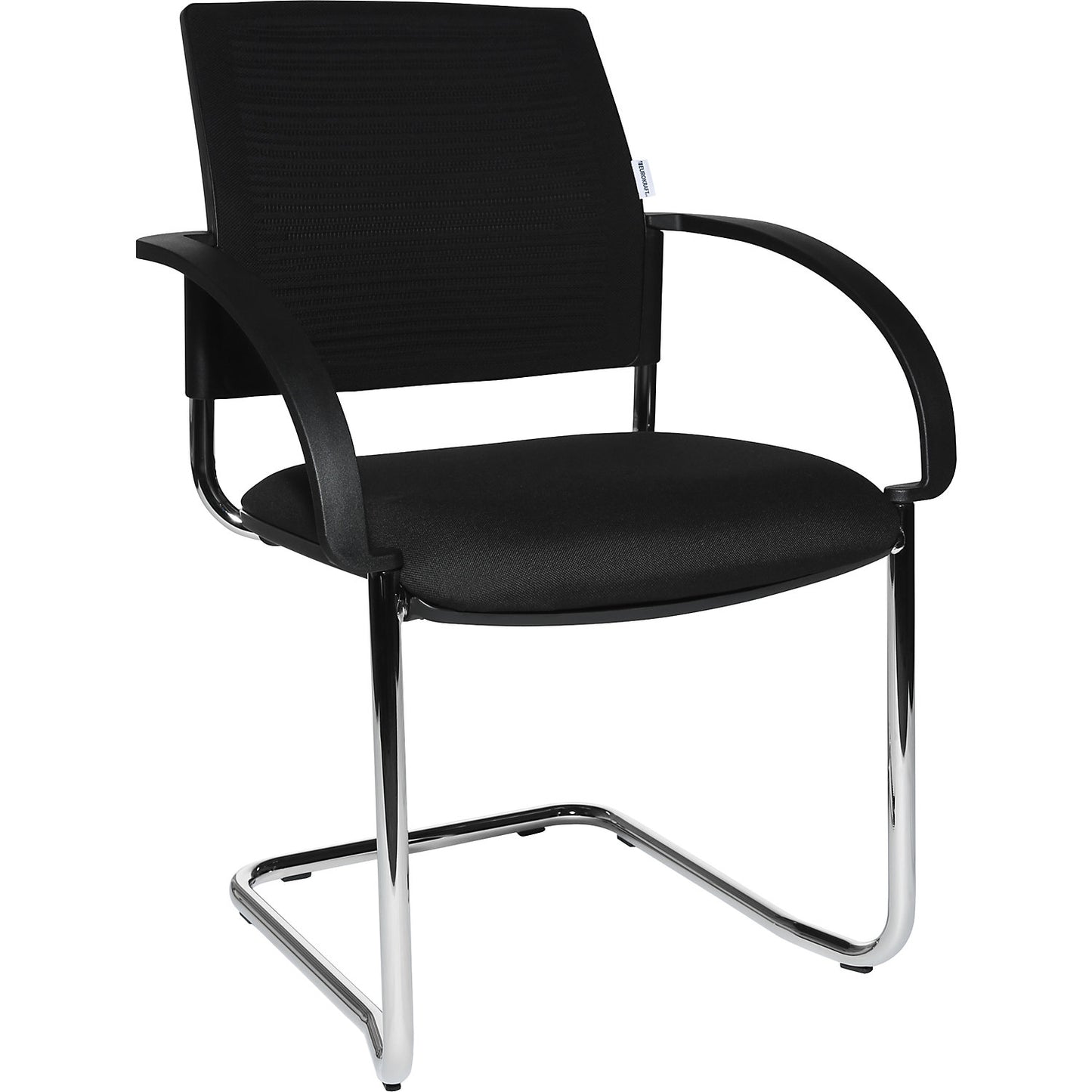 Cantilever chairs, pack of 2, mesh covered back rest, black, black seat.