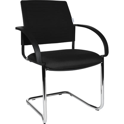 Cantilever chairs, pack of 2, mesh covered back rest, black, black seat.