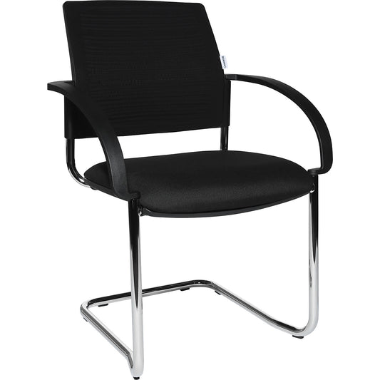 Cantilever chairs, pack of 2, mesh covered back rest, black, black seat.