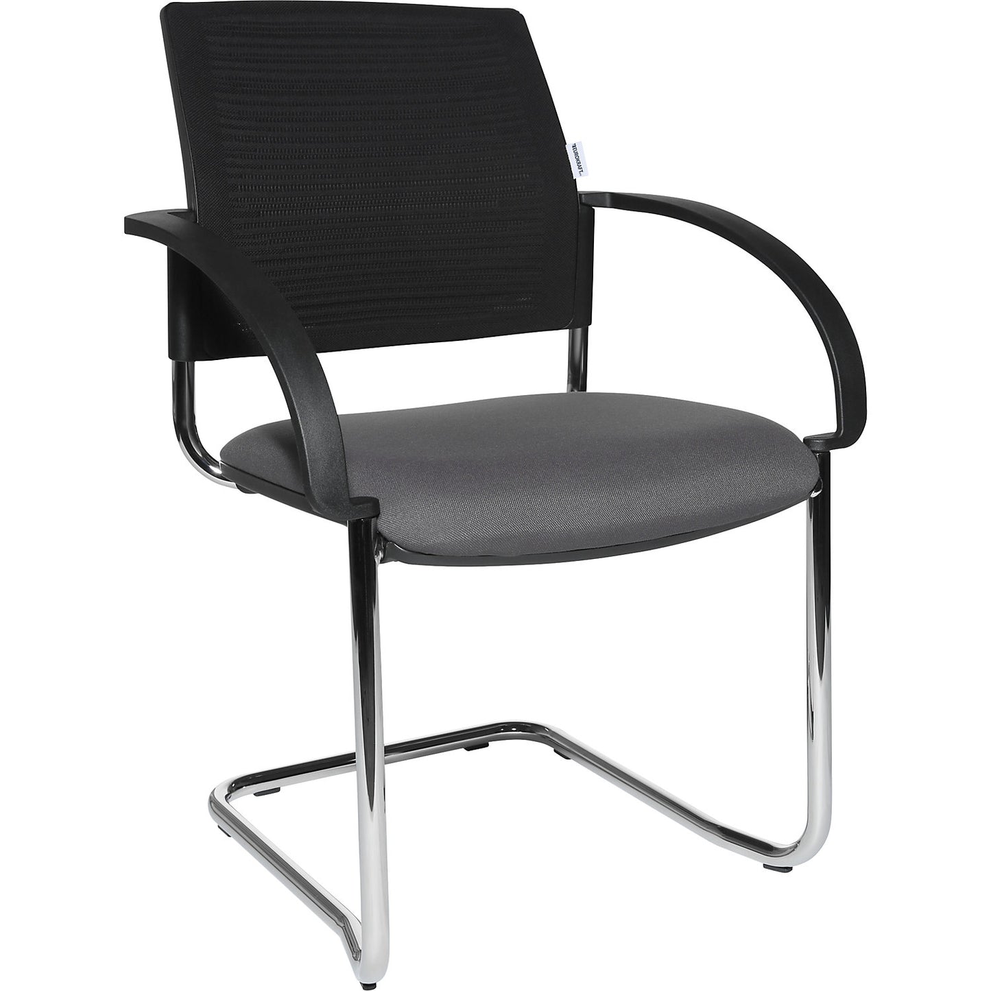 Cantilever chairs, pack of 2, mesh covered back rest, black, charcoal seat.