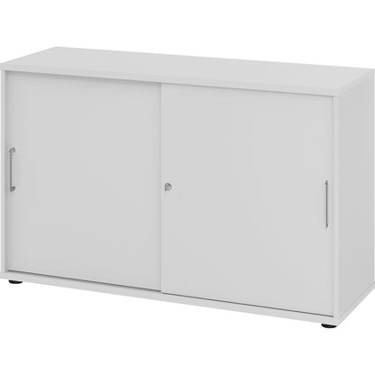 VERA-ZWO - Sliding door cupboard, HxWxD 748 x 1200 x 400 mm, 2 file heights, light grey.