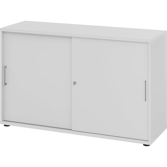 VERA-ZWO - Sliding door cupboard, HxWxD 748 x 1200 x 400 mm, 2 file heights, light grey.