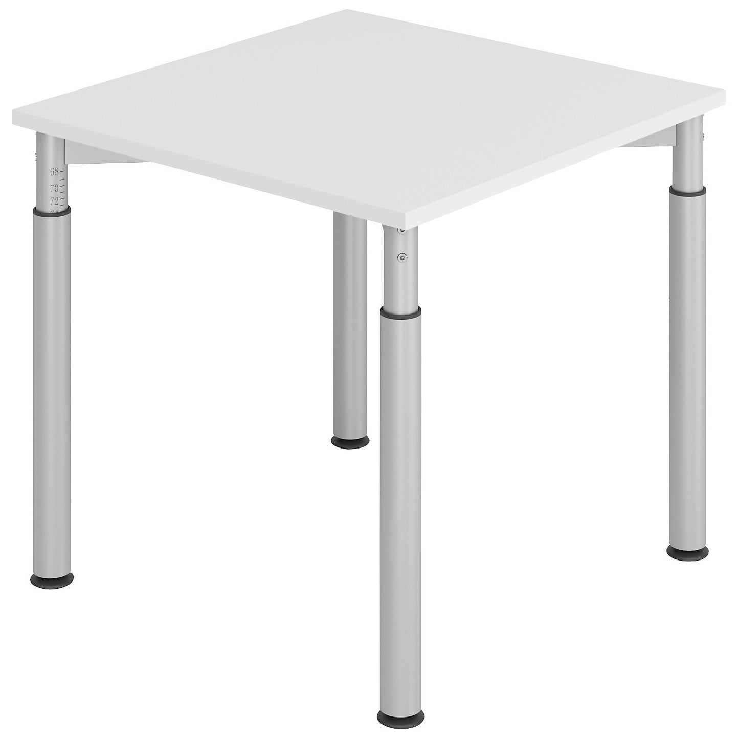 VERA-ZWO - Desk with 4-legged frame, height adjustable, depth 800 mm, width 800 mm, light grey / aluminium silver.