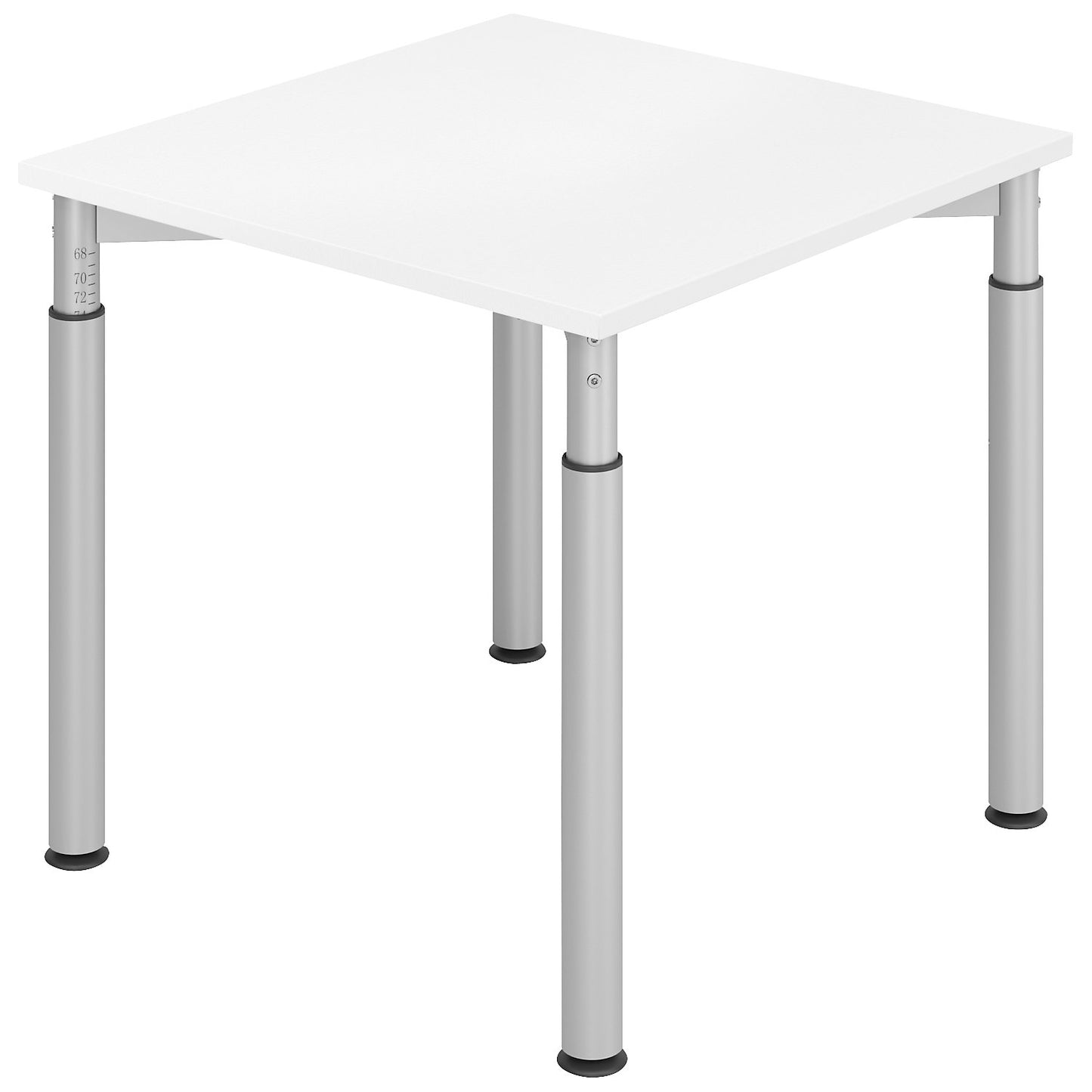 VERA-ZWO - Desk with 4-legged frame, height adjustable, depth 800 mm, width 800 mm, white / aluminium silver.