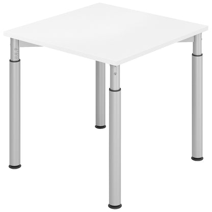 VERA-ZWO - Desk with 4-legged frame, height adjustable, depth 800 mm, width 800 mm, white / aluminium silver.