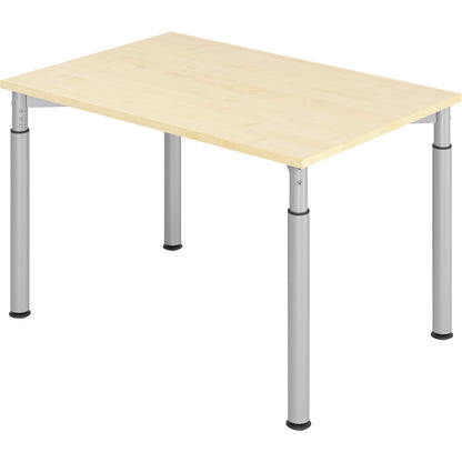 VERA-ZWO - Desk with 4-legged frame, height adjustable, depth 800 mm, width 1200 mm, maple finish / aluminium silver.