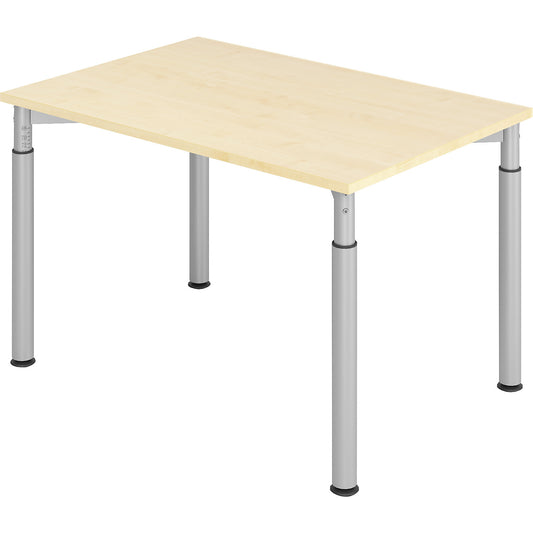 VERA-ZWO - Desk with 4-legged frame, height adjustable, depth 800 mm, width 1200 mm, maple finish / aluminium silver.