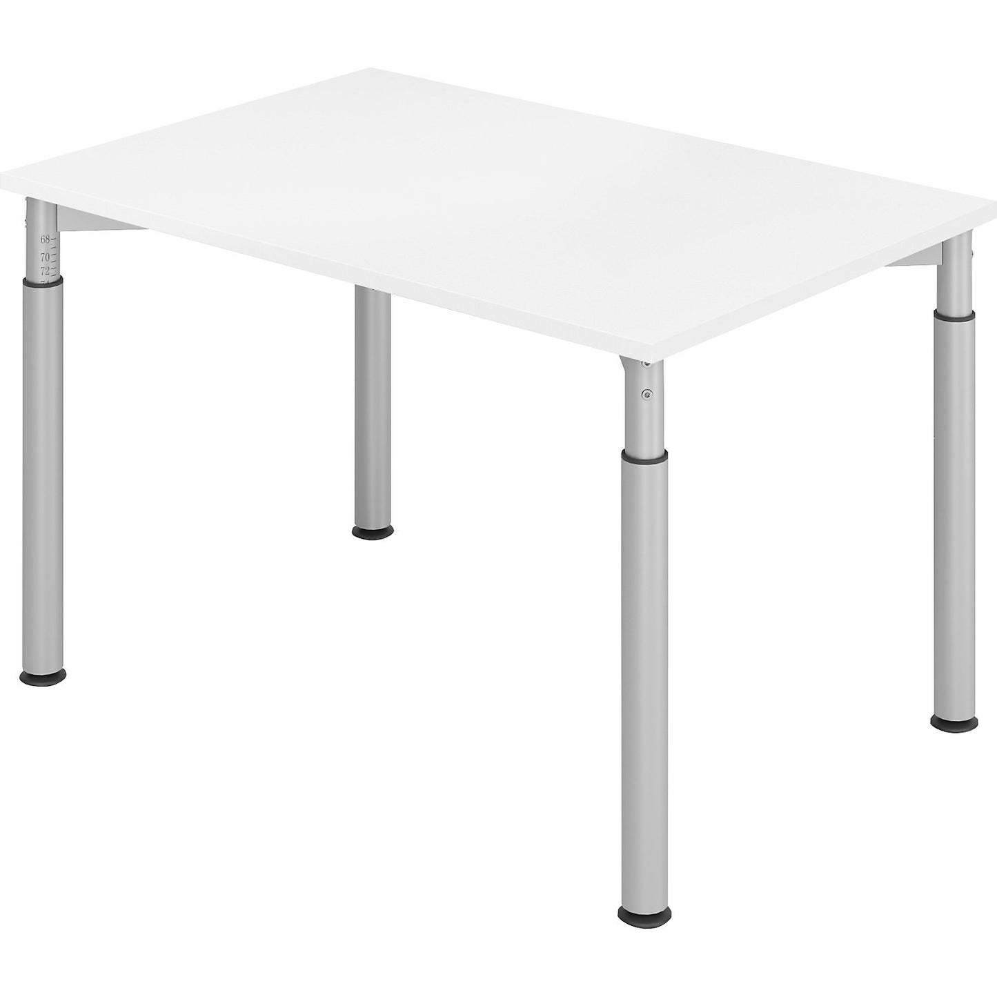 VERA-ZWO - Desk with 4-legged frame, height adjustable, depth 800 mm, width 1200 mm, white / aluminium silver.