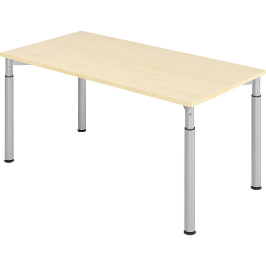 VERA-ZWO - Desk with 4-legged frame, height adjustable, depth 800 mm, width 1600 mm, maple finish / aluminium silver.
