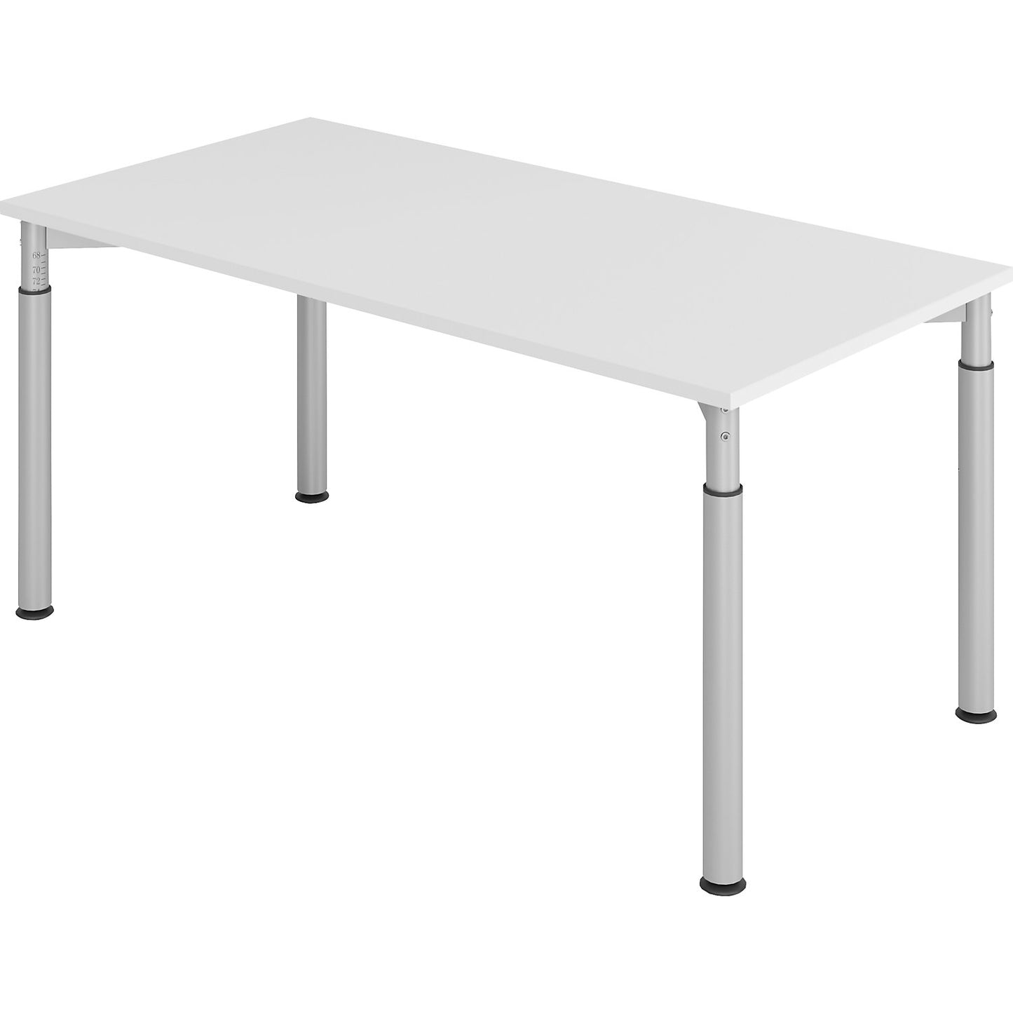 VERA-ZWO - Desk with 4-legged frame, height adjustable, depth 800 mm, width 1600 mm, light grey / aluminium silver.