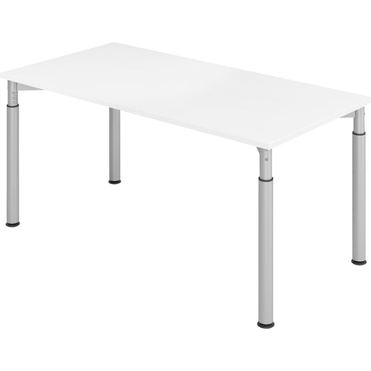 VERA-ZWO - Desk with 4-legged frame, height adjustable, depth 800 mm, width 1600 mm, white / aluminium silver.