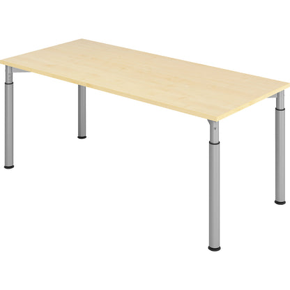 VERA-ZWO - Desk with 4-legged frame, height adjustable, depth 800 mm, width 1800 mm, maple finish / aluminium silver.