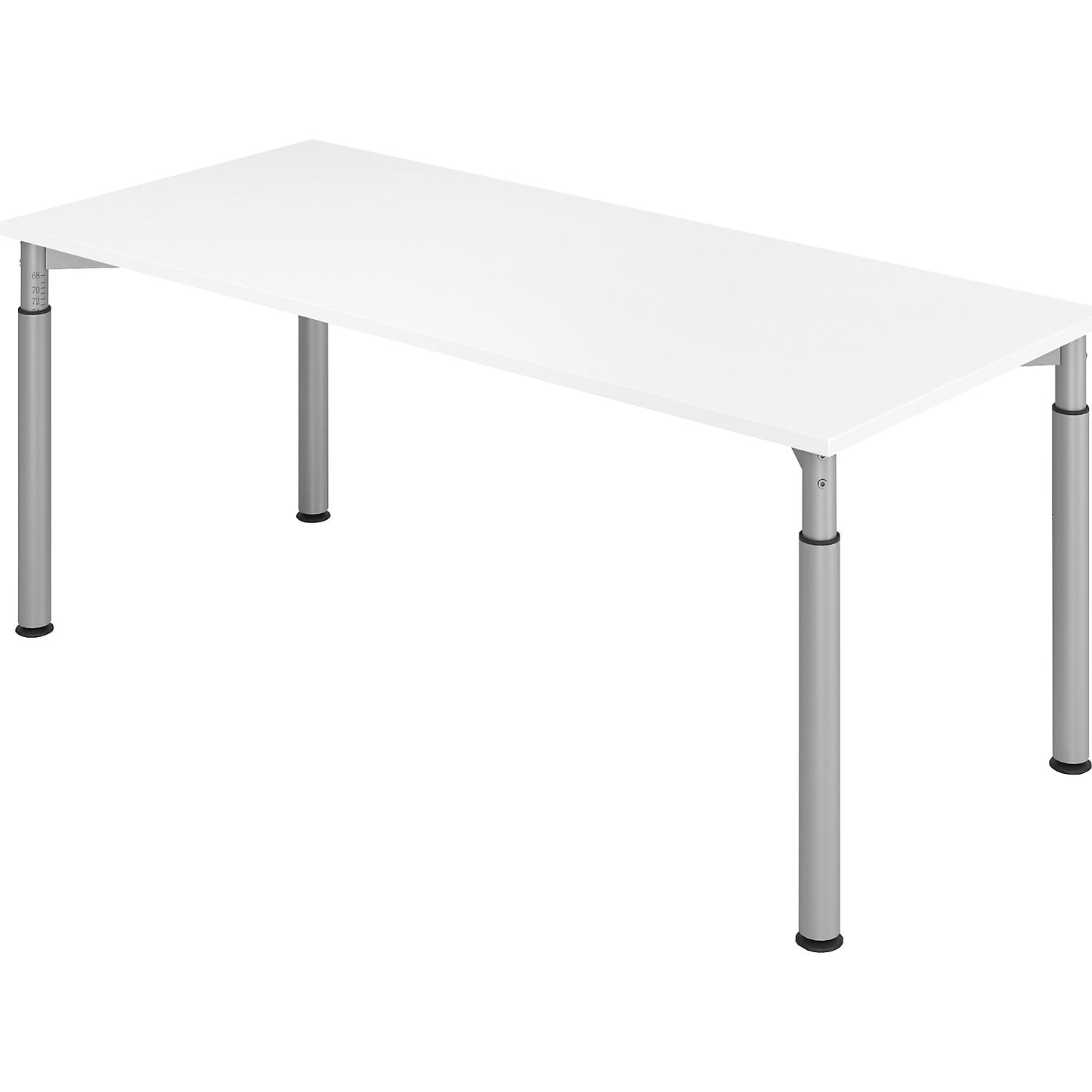 VERA-ZWO - Desk with 4-legged frame, height adjustable, depth 800 mm, width 1800 mm, white / aluminium silver.