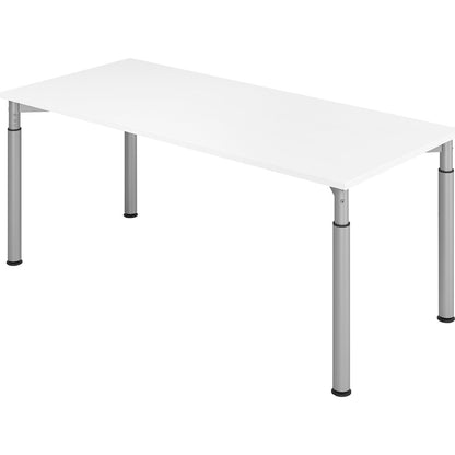 VERA-ZWO - Desk with 4-legged frame, height adjustable, depth 800 mm, width 1800 mm, white / aluminium silver.