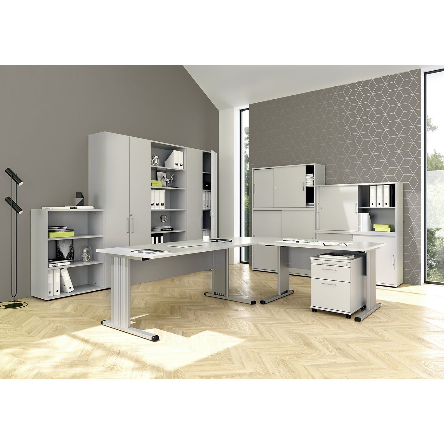 VERA-ZWO - Desk with 4-legged frame, height adjustable, depth 800 mm, width 1200 mm, white / aluminium silver.