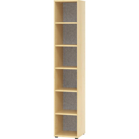 ANNY-AC - Shelf unit with acoustic rear panel, HxWxD 2156 x 400 x 400 mm, 5 shelves, maple finish.