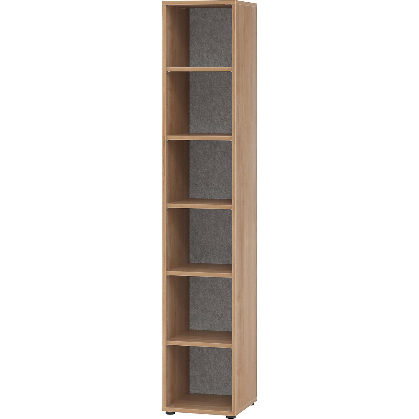 ANNY-AC - Shelf unit with acoustic rear panel, HxWxD 2156 x 400 x 400 mm, 5 shelves, walnut finish.