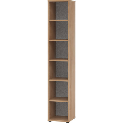 ANNY-AC - Shelf unit with acoustic rear panel, HxWxD 2156 x 400 x 400 mm, 5 shelves, walnut finish.