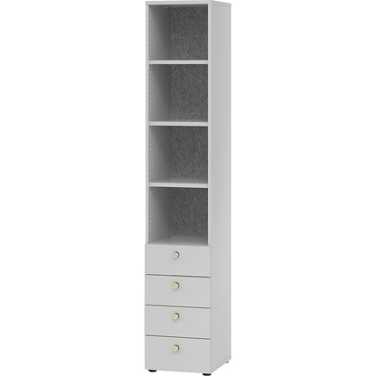 ANNY-AC - Combination cupboard with acoustic rear panel, 5 shelves, 4 drawers, light grey.