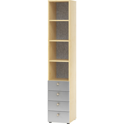 ANNY-AC - Combination cupboard with acoustic rear panel, 5 shelves, 4 drawers, maple finish.