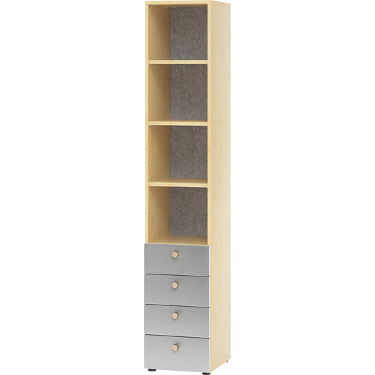 ANNY-AC - Combination cupboard with acoustic rear panel, 5 shelves, 4 drawers, maple finish.