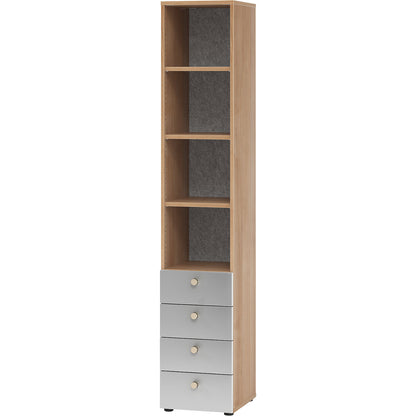 ANNY-AC - Combination cupboard with acoustic rear panel, 5 shelves, 4 drawers, walnut finish.