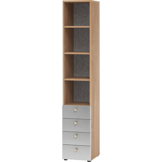 ANNY-AC - Combination cupboard with acoustic rear panel, 5 shelves, 4 drawers, walnut finish.