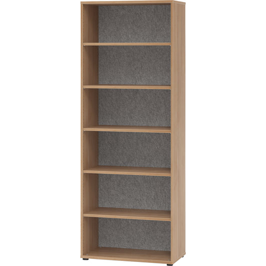 ANNY-AC - Shelf unit with acoustic rear panel, HxWxD 2156 x 800 x 400 mm, 5 shelves, walnut finish.
