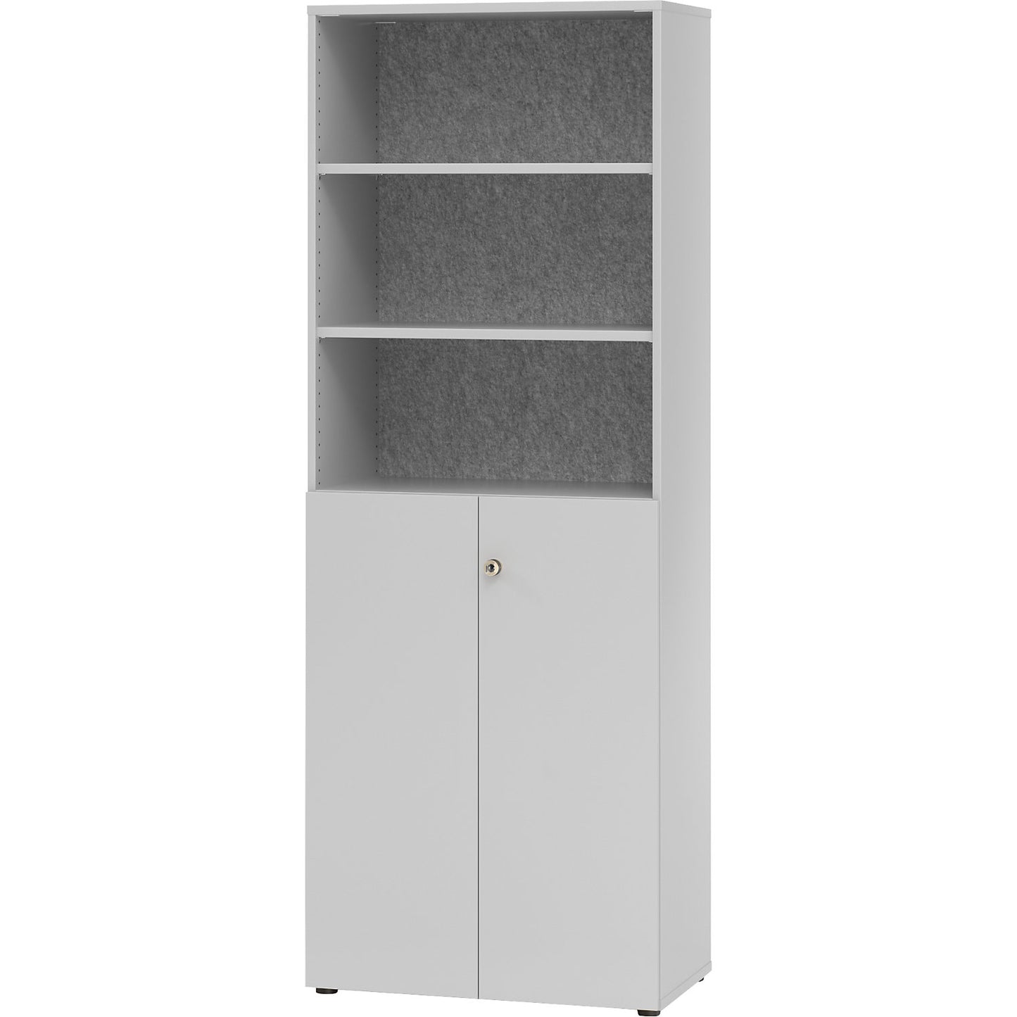 ANNY-AC - Combination cupboard with acoustic rear panel, 5 shelves, 2 hinged doors, light grey.