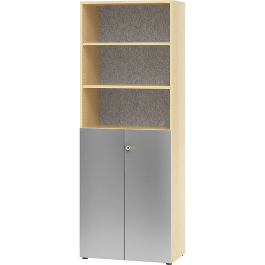ANNY-AC - Combination cupboard with acoustic rear panel, 5 shelves, 2 hinged doors, maple finish.