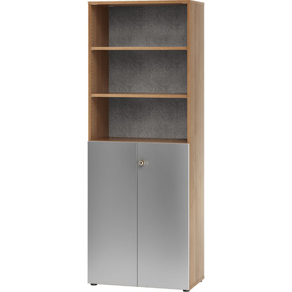 ANNY-AC - Combination cupboard with acoustic rear panel, 5 shelves, 2 hinged doors, walnut finish.