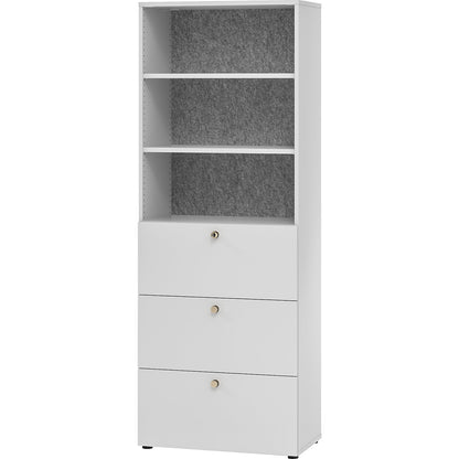 ANNY-AC - Combination cupboard with acoustic rear panel, 2 shelves, 3 suspension file drawers, light grey.