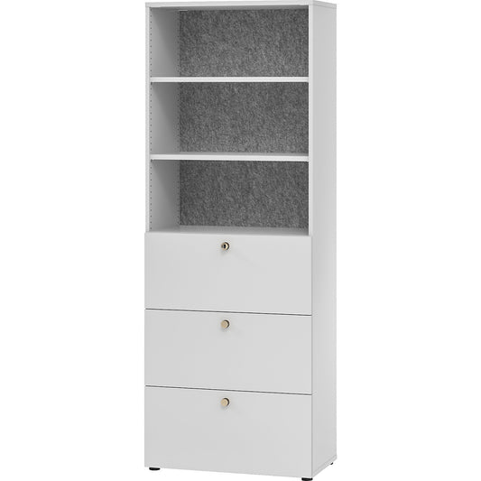 ANNY-AC - Combination cupboard with acoustic rear panel, 2 shelves, 3 suspension file drawers, light grey.