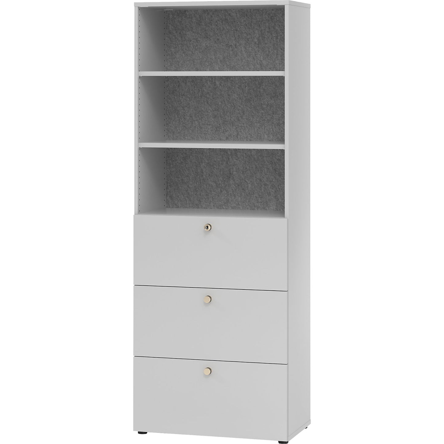 ANNY-AC - Combination cupboard with acoustic rear panel, 2 shelves, 3 suspension file drawers, light grey.