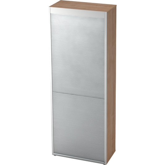 ANNY-AC - Roller shutter cupboard with acoustic rear panel, 5 shelves, walnut finish.
