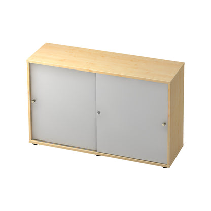 ANNY-AC - Sliding door cupboard with acoustic rear panel, 1 shelf, centre partition, maple finish.