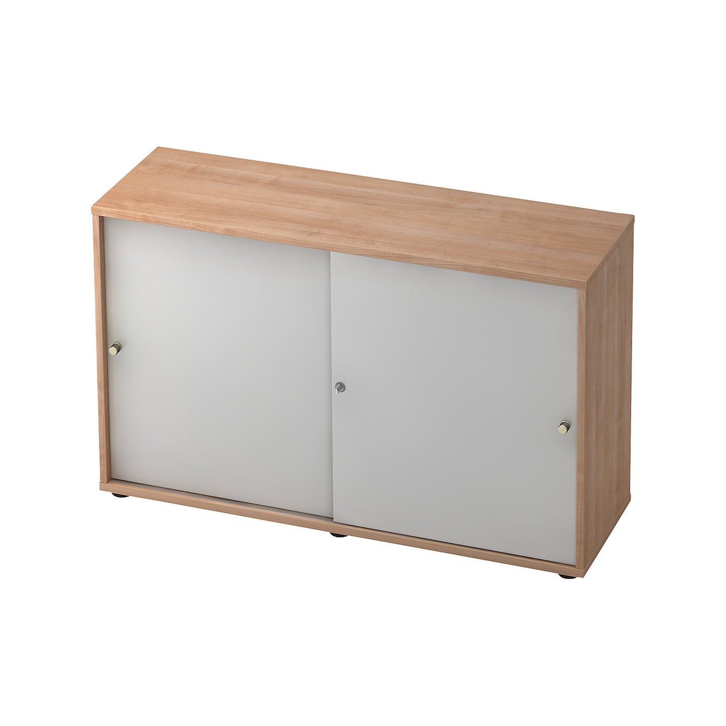 ANNY-AC - Sliding door cupboard with acoustic rear panel, 1 shelf, centre partition, walnut finish.