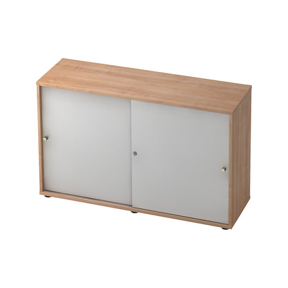 ANNY-AC - Sliding door cupboard with acoustic rear panel, 1 shelf, centre partition, walnut finish.