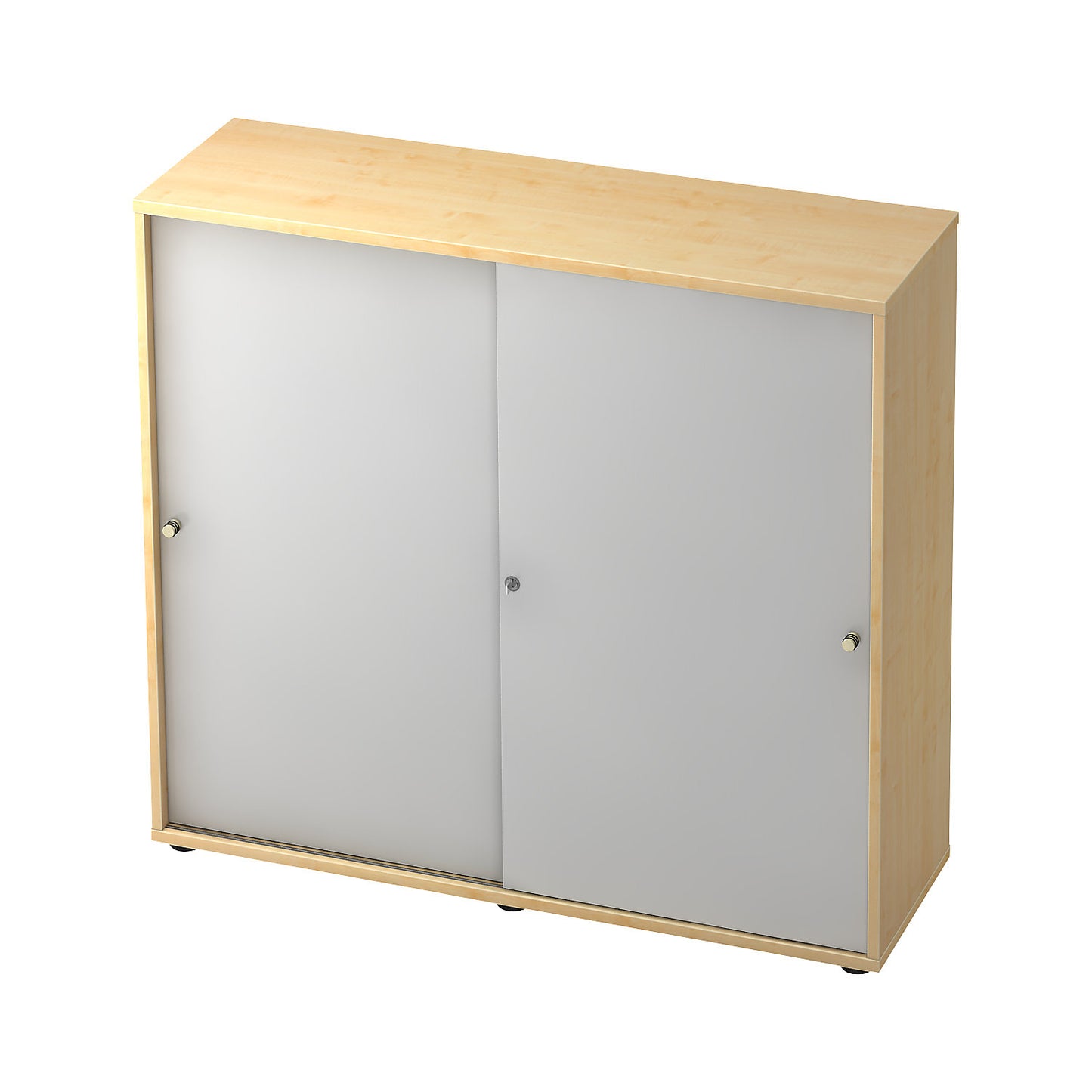 ANNY-AC - Sliding door cupboard with acoustic rear panel, 2 shelves, centre partition, maple finish.