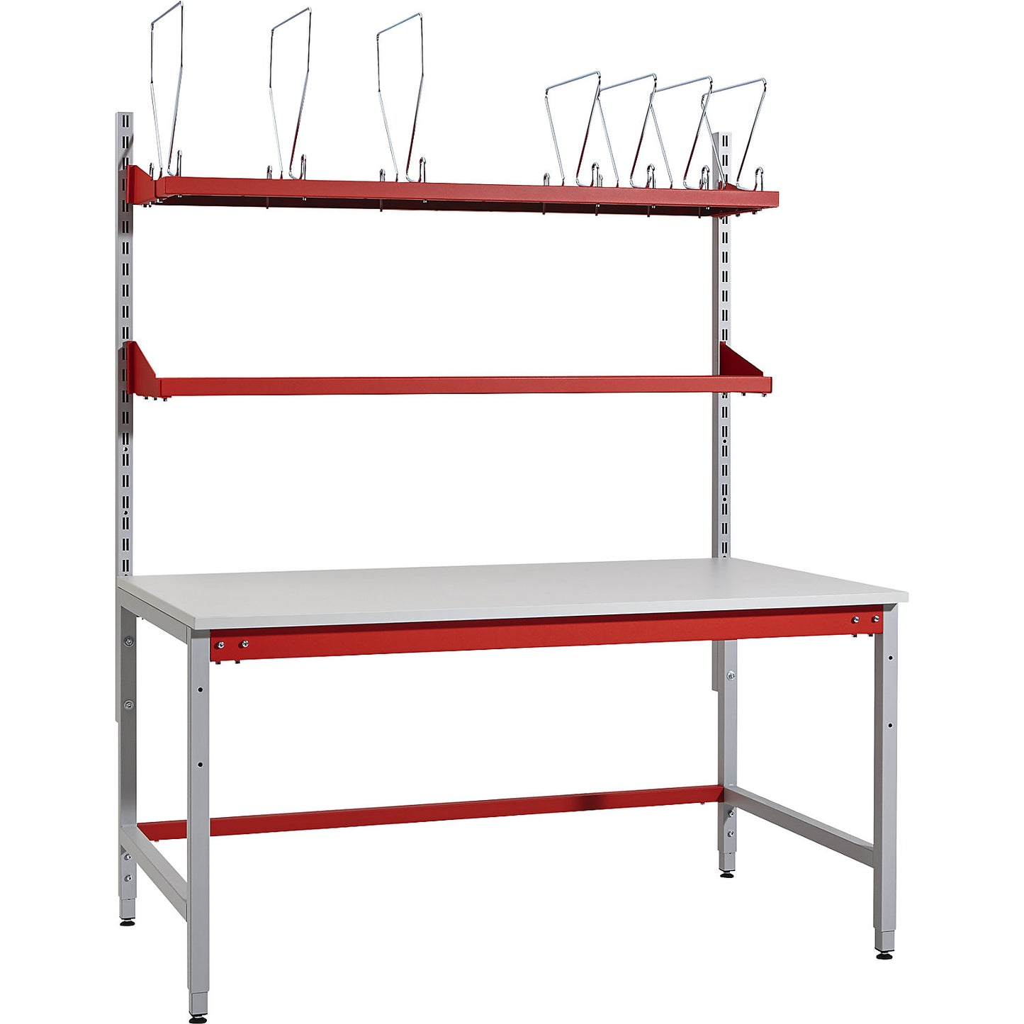 BASIC complete packing table, with add-on rails, cardboard packaging shelf and top shelf, HxWxD 780 x 1600 x 900 mm.