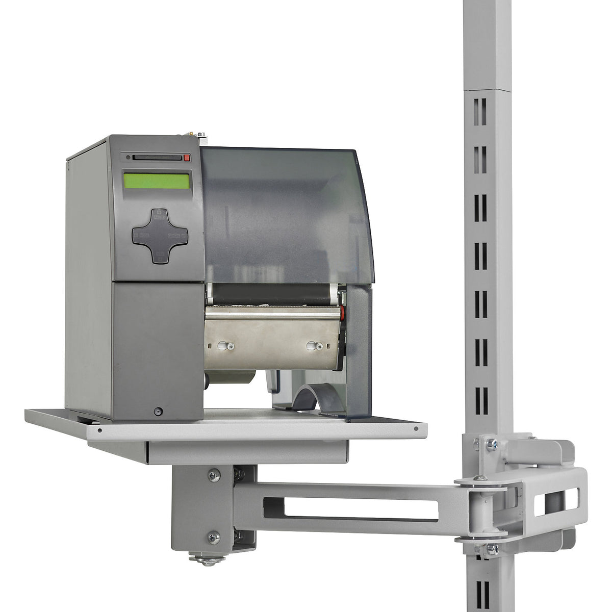 Swivel arm, for securing to add-on rails, for label printers.