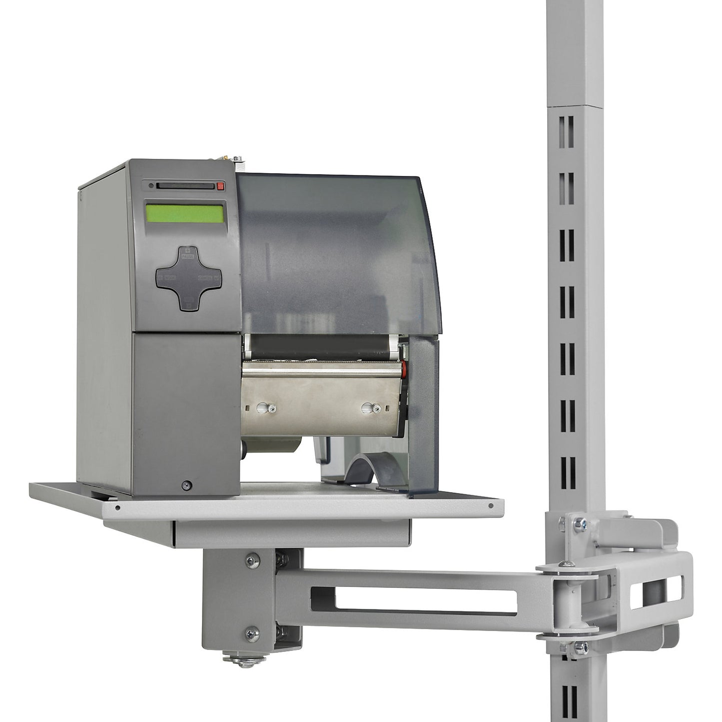 Swivel arm, for securing to add-on rails, for label printers.